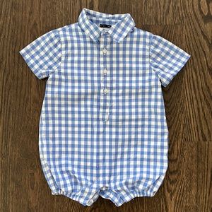Janie and Jack Blue and White Check Plaid Romper size 6-12 months